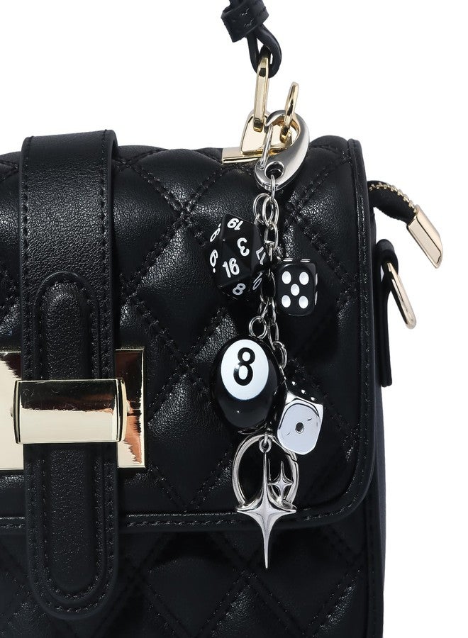 SORGERLY 8 Ball Dice Charm Keychain - Cool Black Bag Purse Handbag Backpack Car Accessories - Y2K Aesthetic Star Key Chain for Women Men(Black) - Image 3